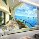 Carta da parati Balcone con vista sull'oceano e sulle imbarcazioni