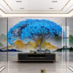 Carta da parati Albero con foglie blu