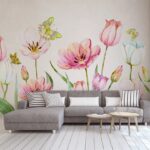 Carta da parati Pittura di fiori e farfalle