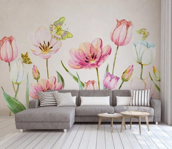Pittura di fiori e farfalle Carta da parati Pittura di fiori e farfalle