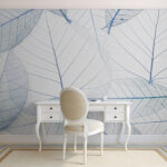 Carta da parati murale Foglie trasparenti con venature blu