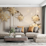 Carta da parati Elegante disegno floreale con farfalle