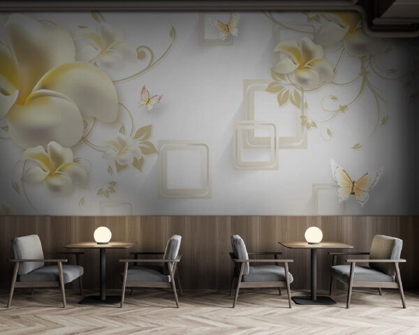 Carta da parati con fiori e farfalle Carta da parati Carta da parati con fiori e farfalle