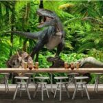 Carta da parati Gruppo di dinosauri in una foresta