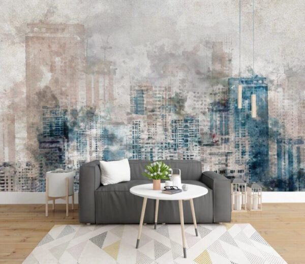Acquerello astratto di paesaggio urbano skyline Carta da parati Acquerello astratto di paesaggio urbano skyline