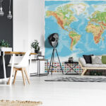 Carta da parati Mappa del mondo con diverse bandiere