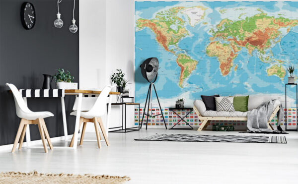 Mappa del mondo con diverse bandiere Carta da parati Mappa del mondo con diverse bandiere