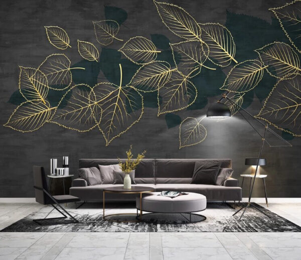 Disegno di foglie su sfondo nero Carta da parati Disegno di foglie su sfondo nero