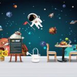 Carta da parati Scena spaziale a cartoni animati con pianeti e stelle