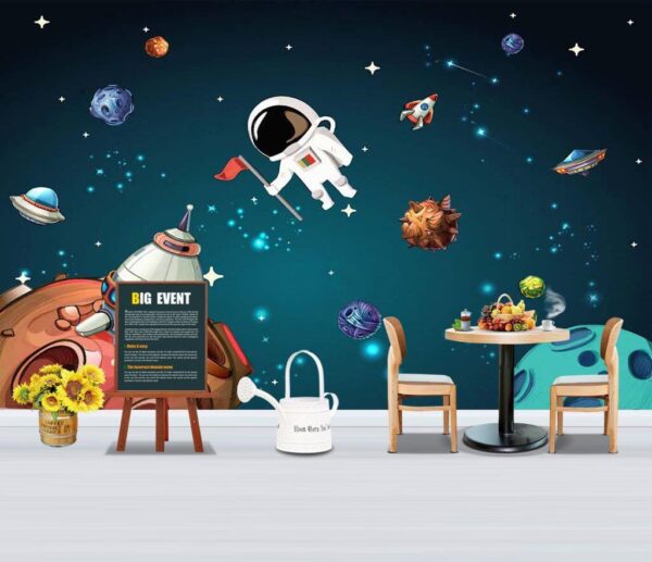 Scena spaziale a cartoni animati con pianeti e stelle Carta da parati Scena spaziale a cartoni animati con pianeti e stelle