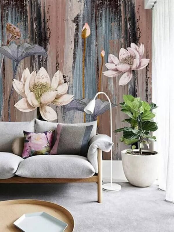 Pittura di fiori su una superficie di legno Carta da parati Pittura di fiori su una superficie di legno