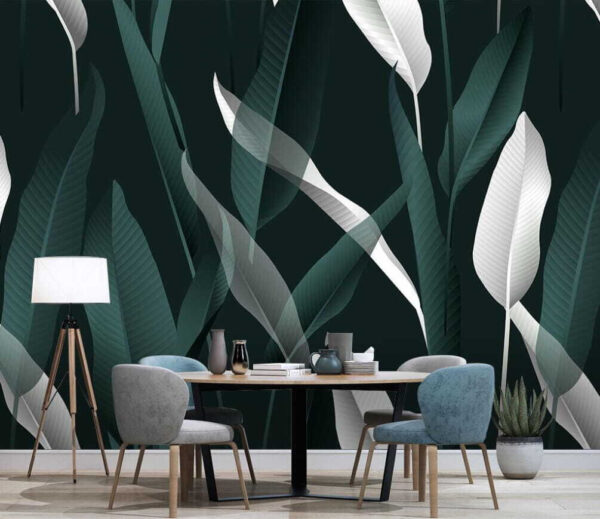 Le foglie tropicali creano un motivo elegante Carta da parati Le foglie tropicali creano un motivo elegante