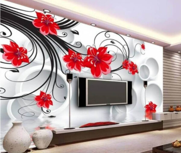 Fiore rosso su sfondo bianco e nero Carta da parati Fiore rosso su sfondo bianco e nero