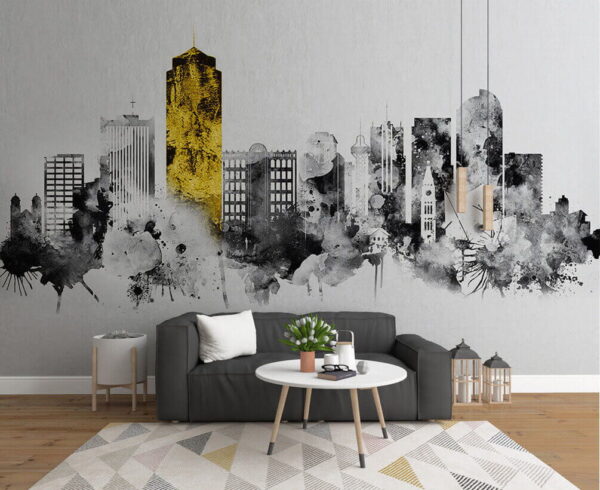 Paesaggio urbano in bianco e nero Carta da parati Paesaggio urbano in bianco e nero