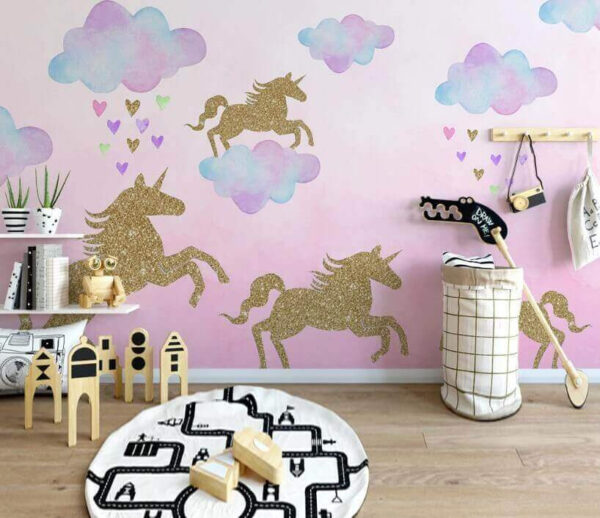 Unicorni e nuvole con cuori e nuvole Carta da parati Unicorni e nuvole con cuori e nuvole