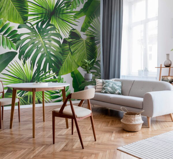 Foglie tropicali vibranti in bella mostra Carta da parati Foglie tropicali vibranti in bella mostra