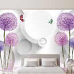 Carta da parati Carta da parati con fiori viola e farfalle