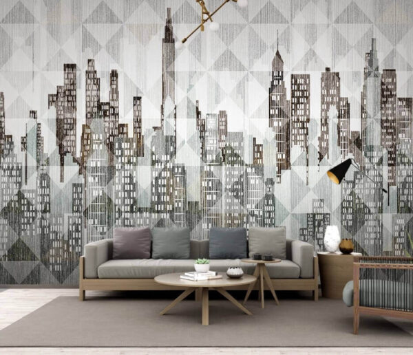 Disegno geometrico astratto dello skyline della città Carta da parati Disegno geometrico astratto dello skyline della città