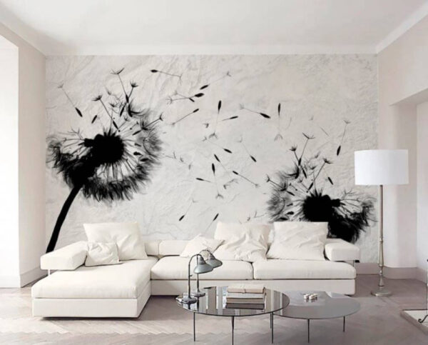 Immagine in bianco e nero di un dente di leone Carta da parati Immagine in bianco e nero di un dente di leone