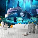 Carta da parati Coppia di delfini che nuota nel mare