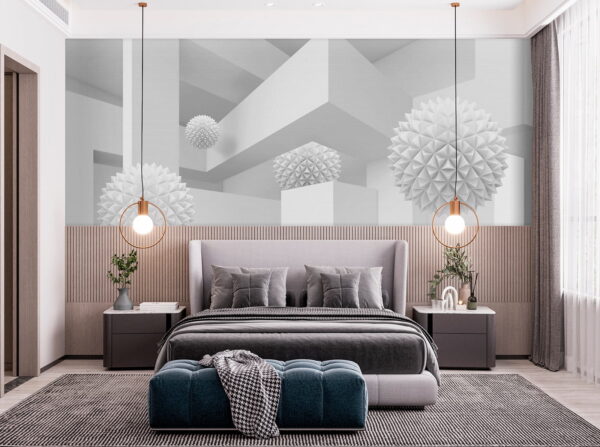 Stanza bianca con palline bianche Carta da parati Stanza bianca con palline bianche