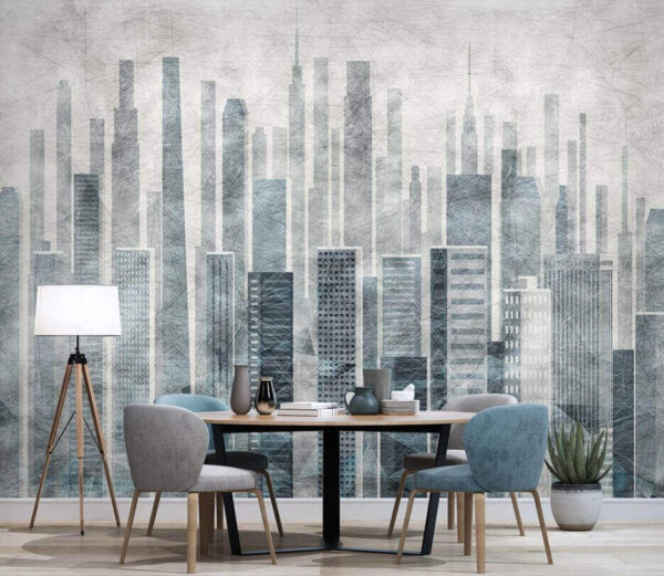 Paesaggio urbano futuristico con grattacieli svettanti Carta da parati Paesaggio urbano futuristico con grattacieli svettanti