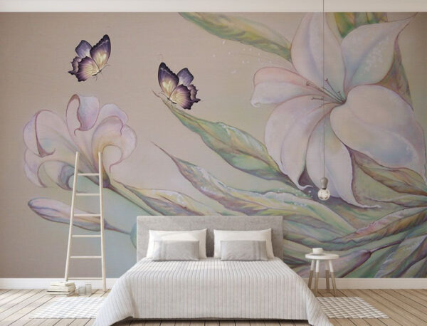 Pittura di fiori e farfalle Carta da parati Pittura di fiori e farfalle
