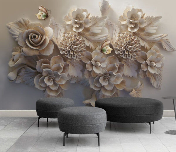 Fiori eleganti con graziose farfalle Carta da parati Fiori eleganti con graziose farfalle