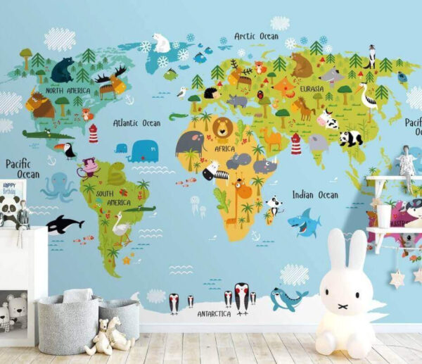 Mappa dell'Africa con animali Carta da parati Mappa dell'Africa con animali