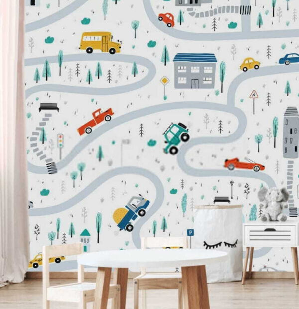 Mappa delle auto e degli edifici Carta da parati Mappa delle auto e degli edifici
