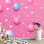 Carta da parati Sfondo rosa con palloncini e stelle bianche e blu
