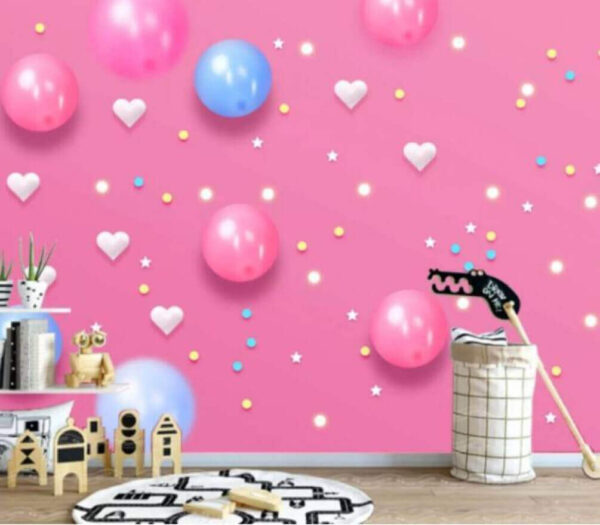 Sfondo rosa con palloncini e stelle bianche e blu Carta da parati Sfondo rosa con palloncini e stelle bianche e blu