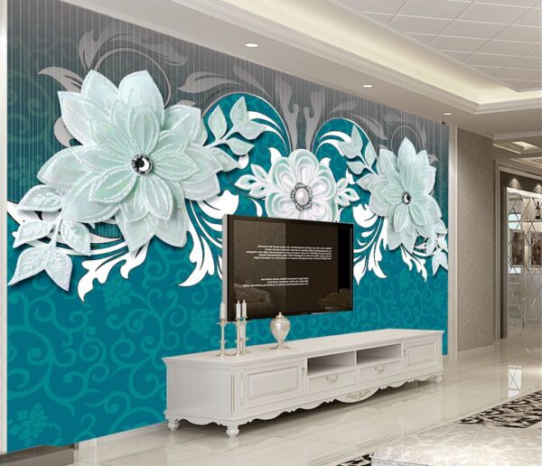 Design floreale blu e bianco Carta da parati Design floreale blu e bianco