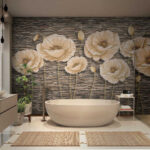 Carta da parati Papaveri su una parete strutturata