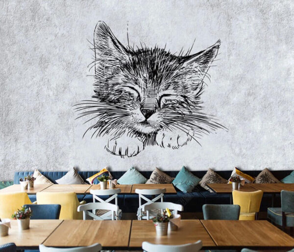 Disegno di gattino addormentato su carta Carta da parati Disegno di gattino addormentato su carta