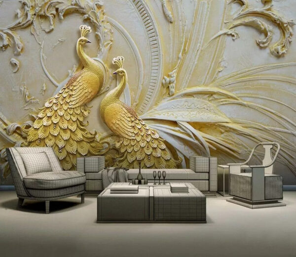 Eleganti pavoni in un intricato rilievo Carta da parati Eleganti pavoni in un intricato rilievo