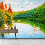 Carta da parati Pittura di cigni su un lago