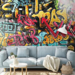 Carta da parati Graffiti gialli e neri