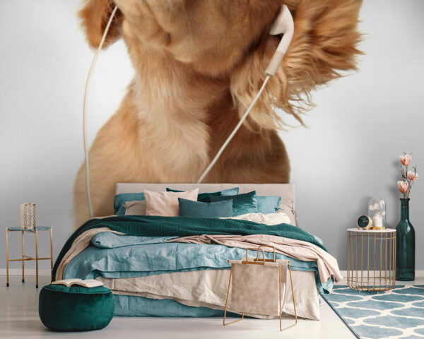 Cane con auricolari Carta da parati Cane con auricolari