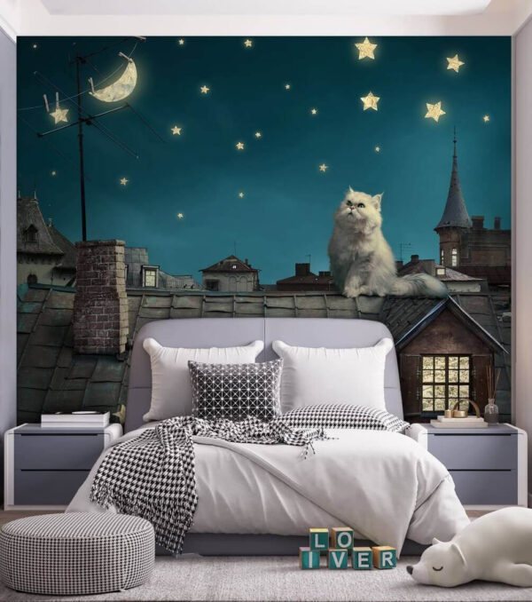 Il gatto guarda il cielo notturno Carta da parati Il gatto guarda il cielo notturno