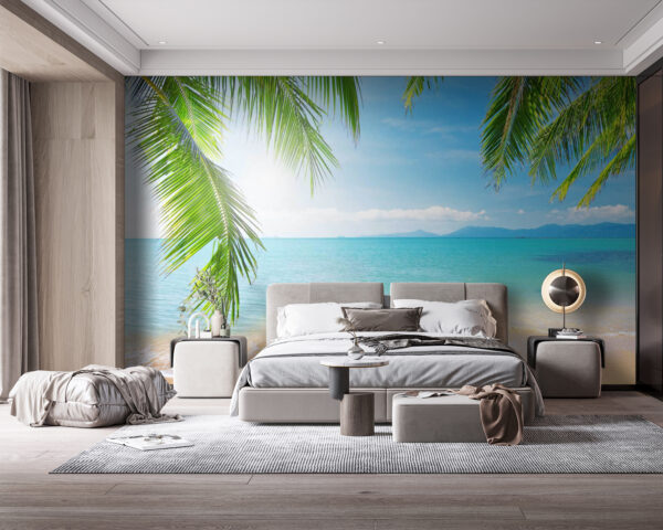 Un paradiso tropicale sotto un cielo soleggiato Carta da parati Un paradiso tropicale sotto un cielo soleggiato