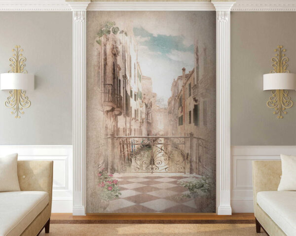 Strada veneziana con balcone ornato Carta da parati Strada veneziana con balcone ornato