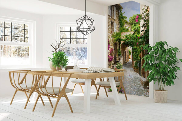 Vicolo di pietra con fiori e piante Carta da parati Vicolo di pietra con fiori e piante