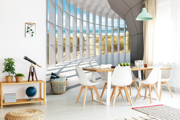 Carta da parati Vista soleggiata sulla spiaggia attraverso finestre geometriche