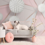 Carta da parati Design geometrico bianco e rosa