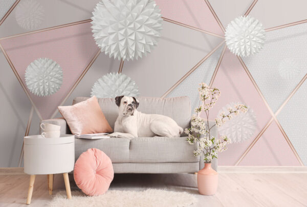 Design geometrico bianco e rosa Carta da parati Design geometrico bianco e rosa