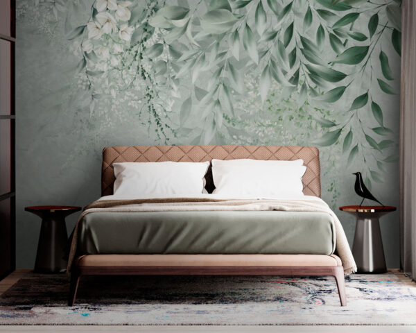 Eleganza floreale con foglie sottili Carta da parati Eleganza floreale con foglie sottili