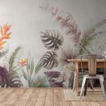Carta da parati Foglie tropicali e fiori vivaci.