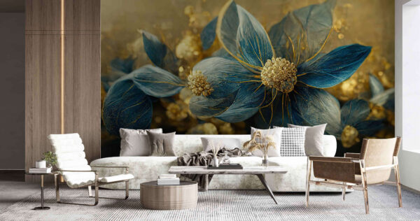 Eleganti petali blu e dettagli delicati Carta da parati Eleganti petali blu e dettagli delicati
