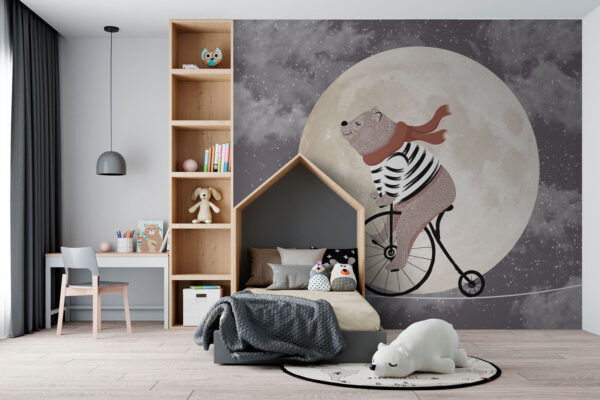 Orso in bicicletta sulla luna Carta da parati Orso in bicicletta sulla luna